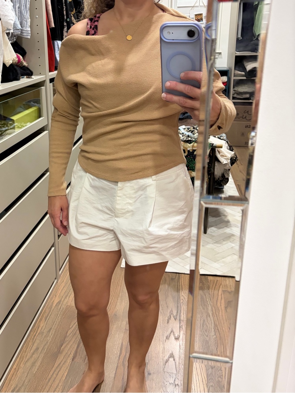 Off the shoulder waffle knit top